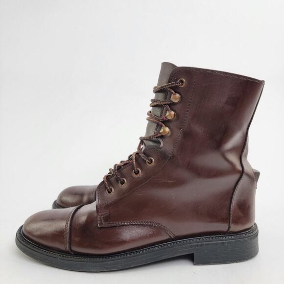 Vintage 90s Brown Leather Capped Toe Cottage Boots - 6 - Picture 1 of 11